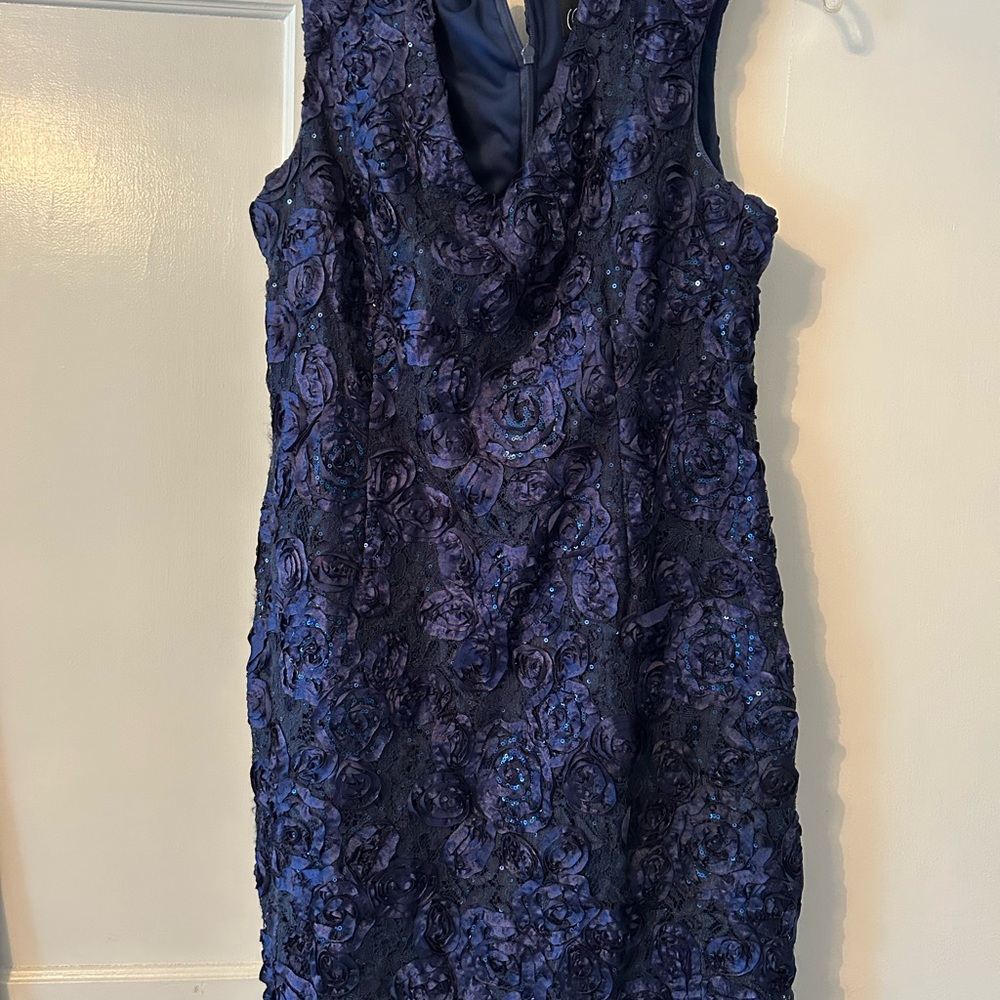 Adrianna Papell Blue Sleeveless Cowl Neck Sheath Mini Dress